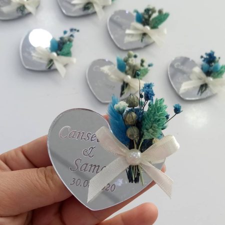 Güllü Pleksi Kalp Nikah Şekeri