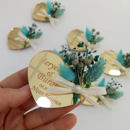 Altın Pleksi Kalp Nikah Şekeri