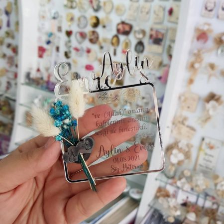 Pleksi Şeffaf Gümüş İsimli Nikah Şekeri