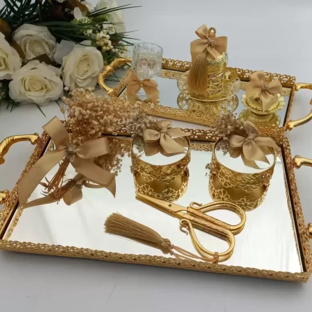 Örgü Desenli Söz Nişan Tepsi Takımı - Gold