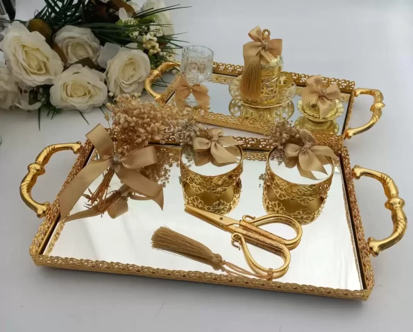 Örgü Desenli Söz Nişan Tepsi Takımı - Gold
