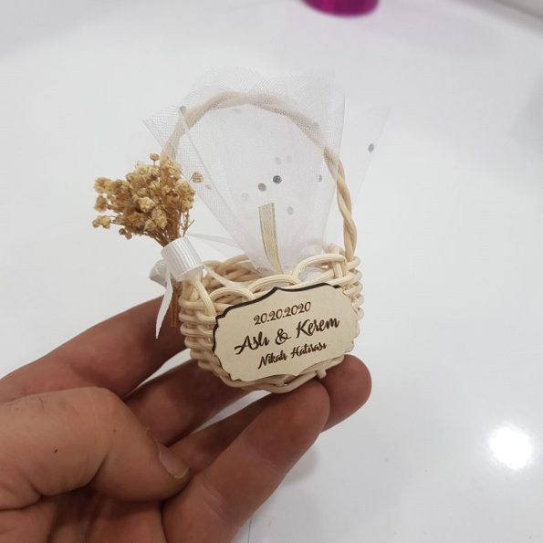 El Yapımı Minik Bambu Örgü Sepet - Naturel