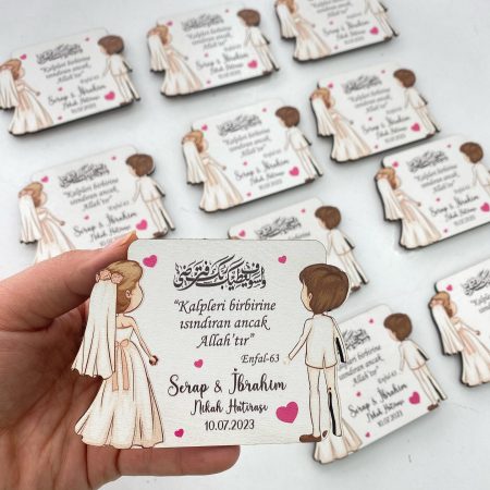 Gelin Damat Temalı Ahşap Nikah Şekeri
