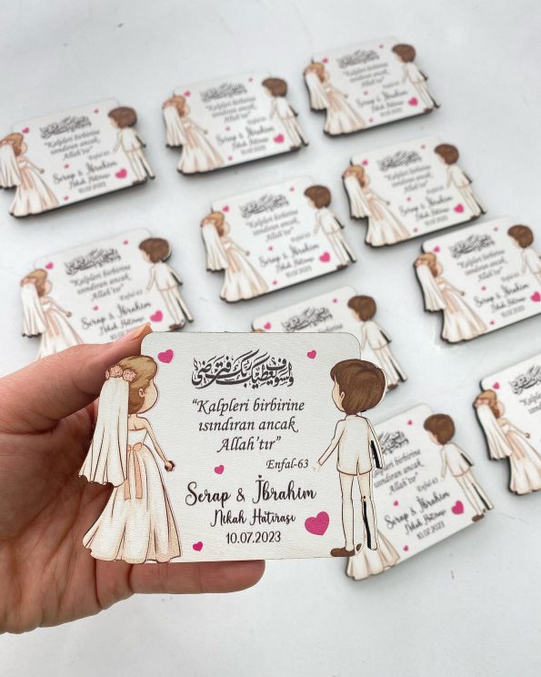 Gelin Damat Temalı Ahşap Nikah Şekeri