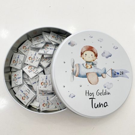 Teneke Kutu İçerisinde Uçak Temalı Bebek Çikolatası