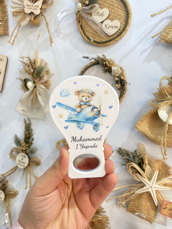 Balon Açacak Magnet - Uçaklı Teddy Temalı